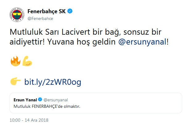 Ersun Yanal'ın gelişi Twitter'dan duyuruldu