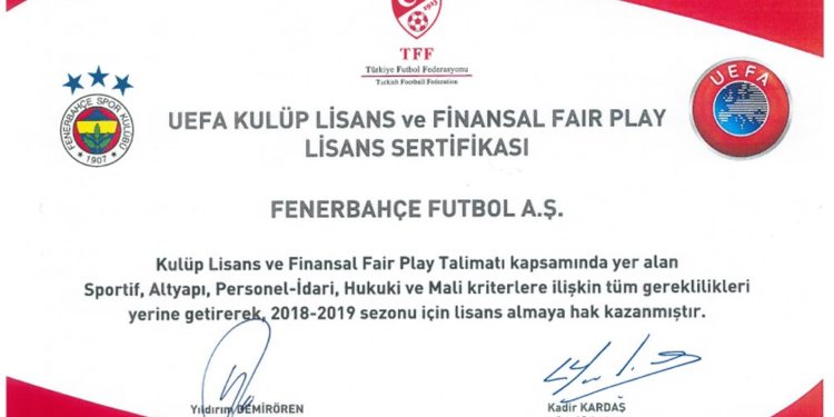 UEFA Kulüp Lisans ve Finansal Fair Play Lisans Sertifikası